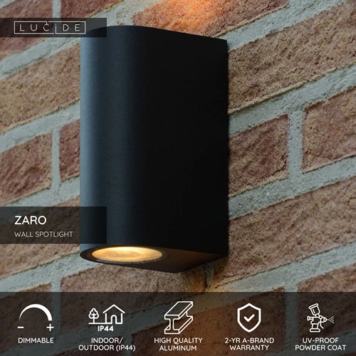 Lucide ZARO - Wall spotlight / Wall light Indoor/Outdoor - 2xGU10 - IP44 - Black - USP